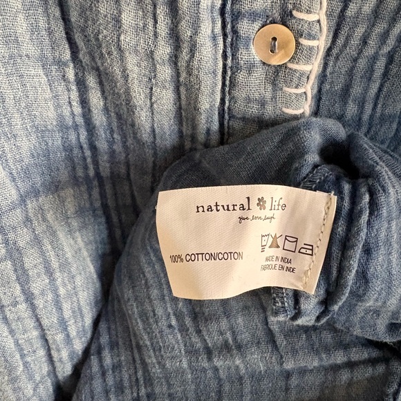 NATURAL LIFE Denim Blue Cotton Gauzy Shirtdress Tunic NWT Long Rollable Sleeves - Picture 9 of 12